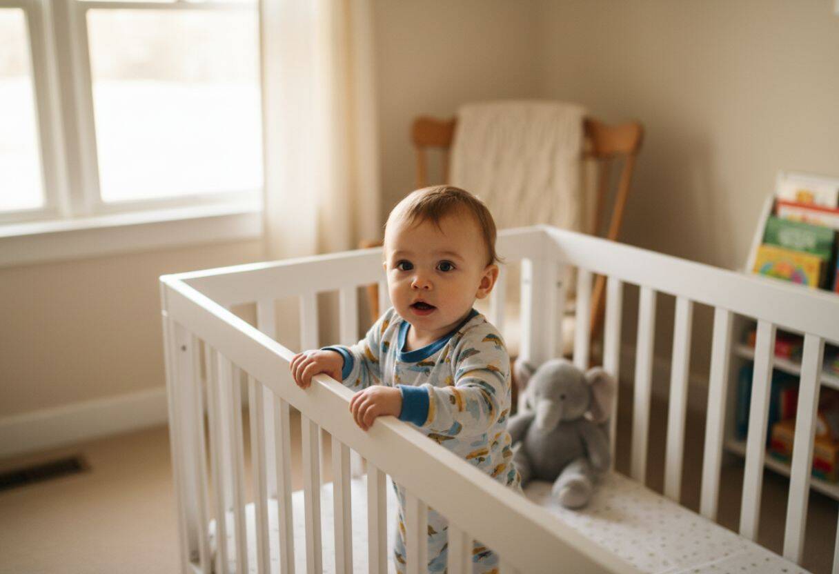 kind klettert aus gitterbett